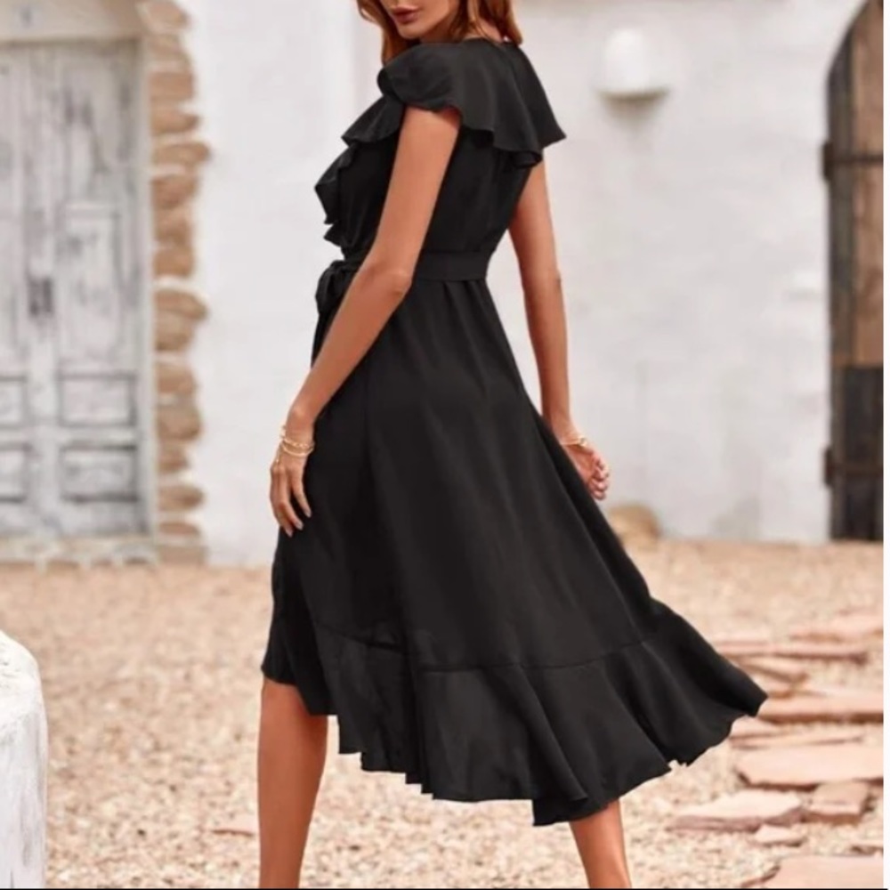Boho navy blue ruffle hem wrap belted maxi dress - Picture 4 of 13